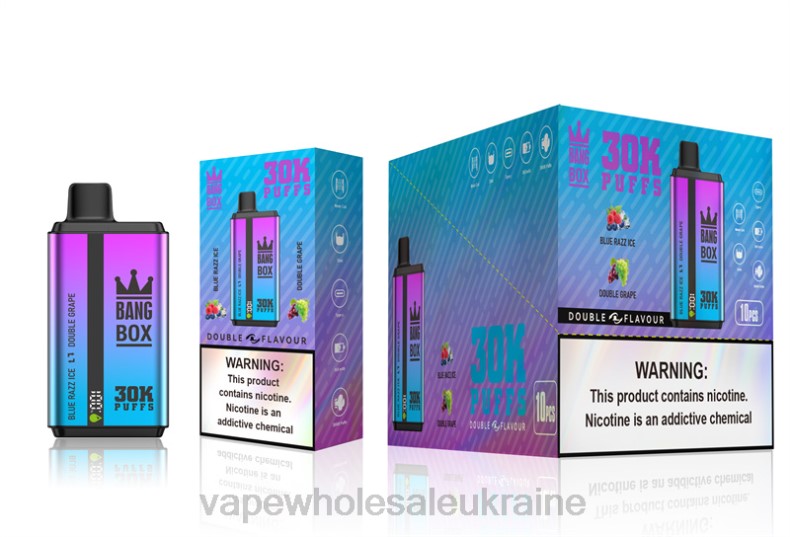 Вейп Оптом Купить - Bang Box 30000 затяжок подвійних смаків blue razz ice & double grape 2D4F72